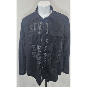 Ecko Unltd Black XL Long Sleeve Button Down Graphic Embroidered Utility Shirt